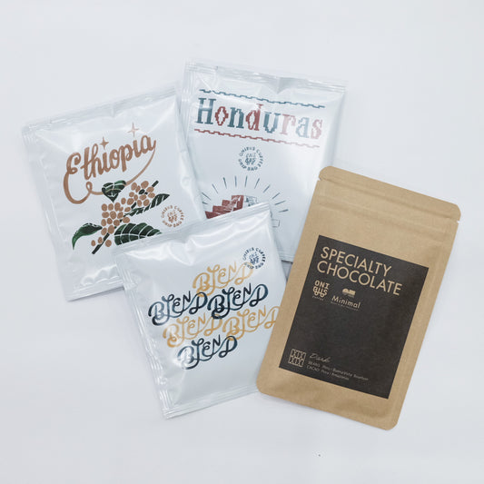 ダークチョコレート1枚とドリップバック3種各1個セット(オニバスブレンド・エチオピア・ホンジュラス)